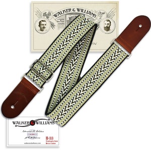 Walker and Williams H-33 Vintage Series Green, Gold, & Black Woven Kaleidoscope Strap With Leather Ends