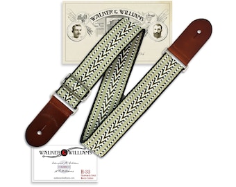 Walker and Williams H-33 Vintage Series Green, Gold, & Black Woven Kaleidoscope Strap With Leather Ends