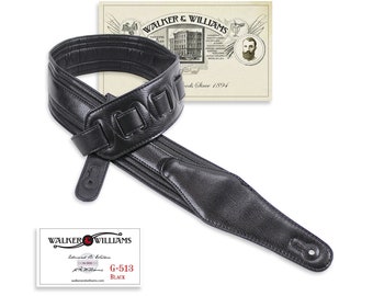 Black Leather Multi Layer Guitar Strap Padded Glove Leather Back Walker & Williams G-513