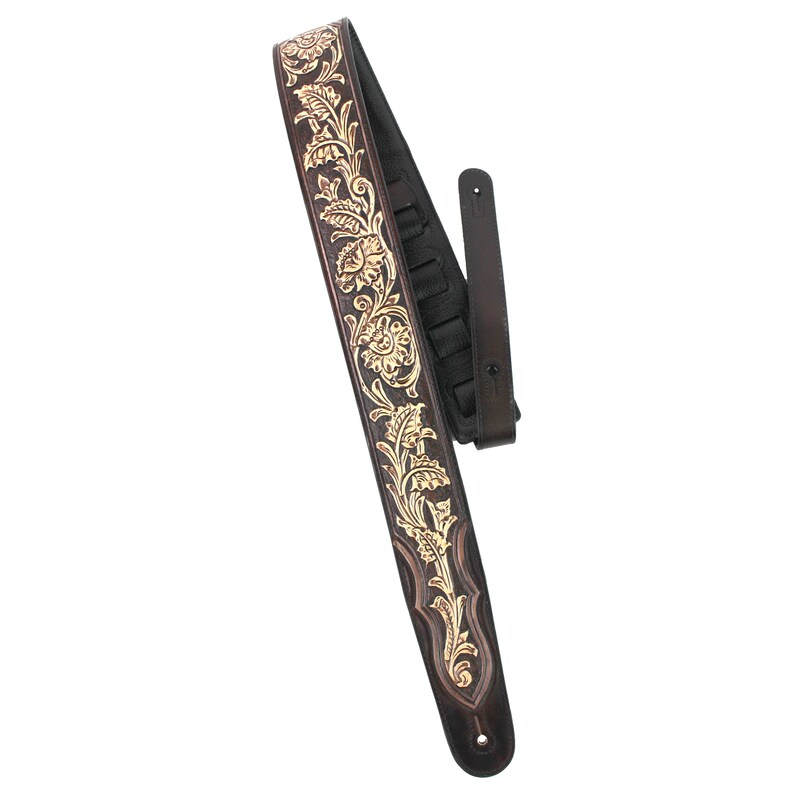 Walker And Williams KH-02-BRN-PR Carob Brown Carving Leather Top w/Tooled Floral Vine & Premium Leather Backing image 5