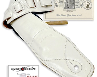 Walker And Williams B4B-WHT New Aged White 4" Wide Premium Heirloom Grain Leather Guitar Strap For Acoustic, Electric, And Bass Guitars