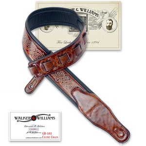 Walker & Williams GB-181 Bourbon Brown Brushed Celtic Chain Design Padded Strap