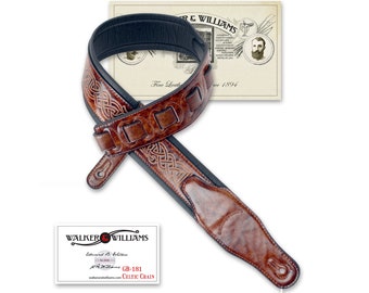 Walker & Williams GB-181 Bourbon Brown Brushed Celtic Chain Design Padded Strap