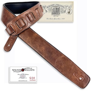 Walker And Williams G-54 Chestnut Brown Natural Finish Padded Guitar Strap with Soft Glove Leather Back For All Guitars