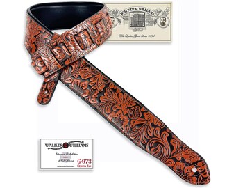 ストラップ 373DOLPHIN LONG STRAP Walker & Williams G-973 Latigo Tan Padded Leather Guitar