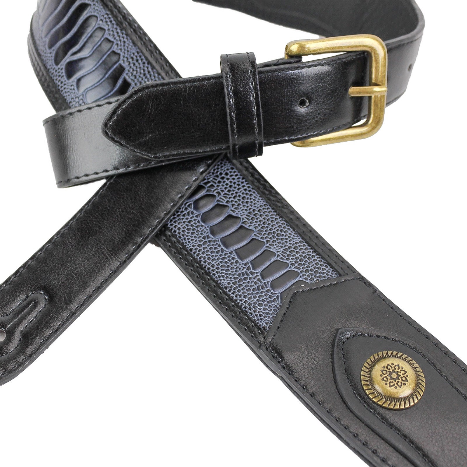 Black Leather Padded Guitar Strap With Brass Buckle and Etsy Australia