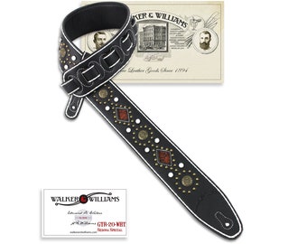 Walker And Williams GTR-20-WHT Sedona Special Black Padded Strap With Studs & Rivets