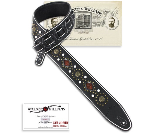 Walker And Williams GTR-20-WHT Sedona Special Black Padded Strap With Studs & Rivets