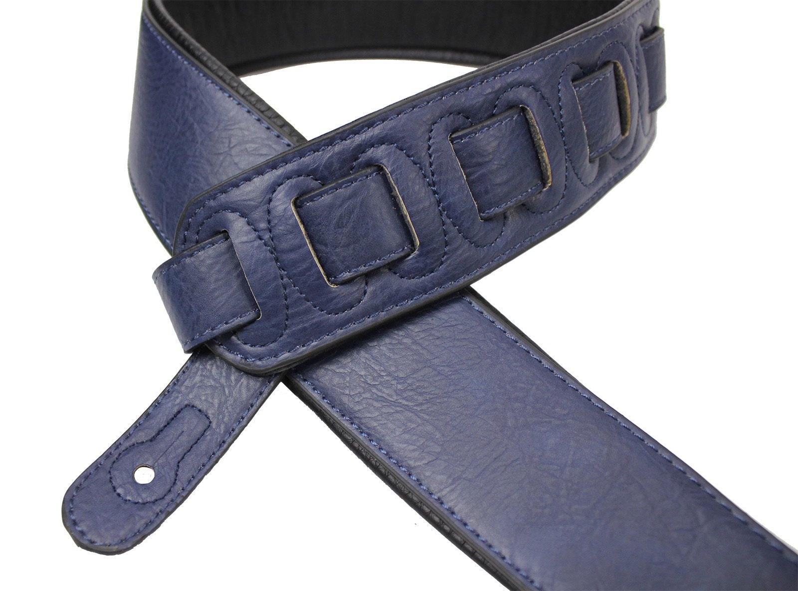 Navy Blue Leather Guitar Strap With Padded Glove Leather Back Etsy