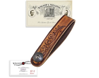 Acoustic Guitar, Mandolin or Uke Strap Headstock Adapter Tooled Brown Leather Walker & Williams AT-2