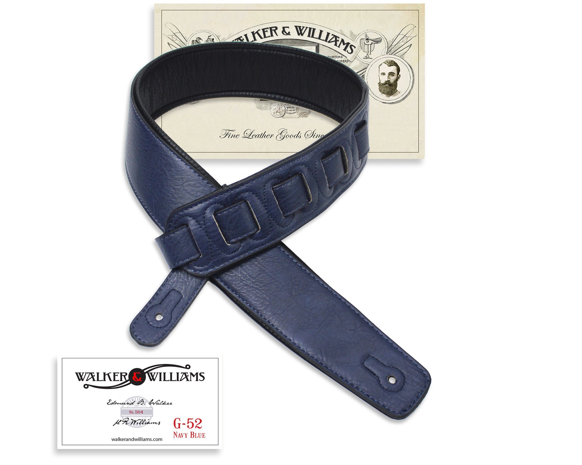 Navy Blue Leather Guitar Strap With Padded Glove Leather Back Etsy