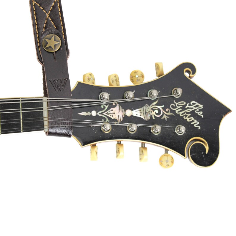 Coffee Brown Leather Acoustic Guitar Strap Button Headstock Etsy