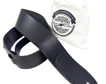 Walker & Williams S-03 Heavy Textured Black Full Grain Soft Italian Leather Rugged Finish Strap, For All Guitars