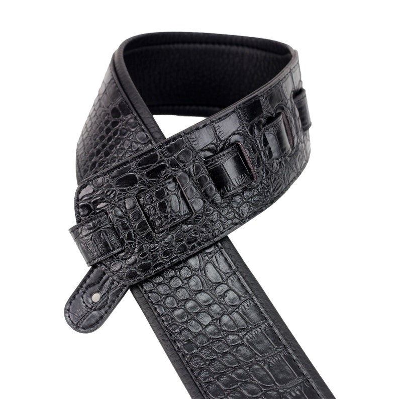 Black Alligator Guitar Strap With Padded Glove Leather Back Etsy