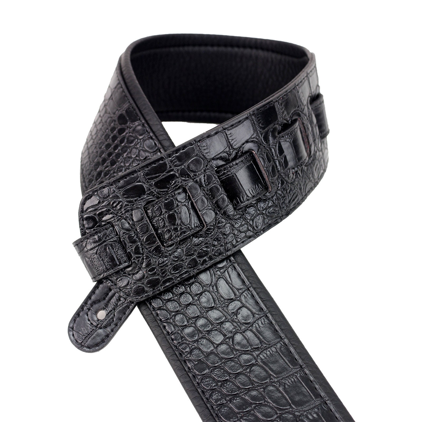 Black Alligator Guitar Strap With Padded Glove Leather Back Etsy