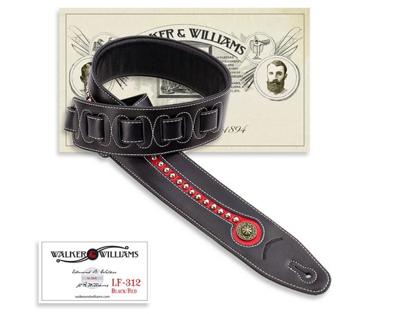 Black and Red Premium Top Grain Leather Guitar Strap With