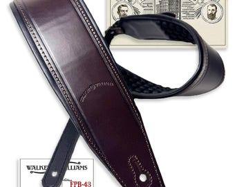 Walker And Williams FPB-43 Super Premium Full Length Grain Leather Air Cell Neoprene Padded Guitar Strap In Hickory Brown  For All Guitars