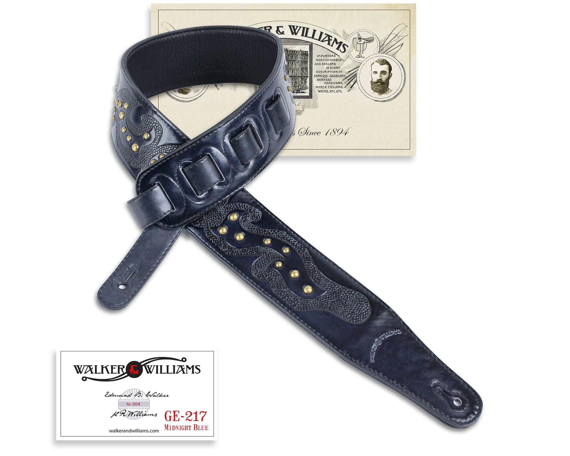 Midnight Blue Leather Padded Guitar Strap with Celtic Tooling Etsy