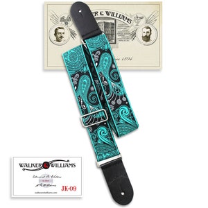 Walker And Williams JK-09 Modern Bright Abalone Green And Black Paisley Design With Chrome Hardware And Leather Ends For All Guitars