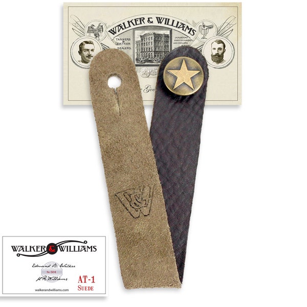 Suede Leather Acoustic Guitar Strap Button Headstock Adapter Walker & Williams AT-1