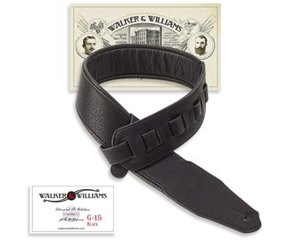 Walker And Williams G-15 Black Natural Texture Leather Guitar Strap with Padded Glove Leather Back