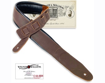 Walker and Williams C-55-BRN New Premium 2" Double Padded Dark Brown All Leather Strap