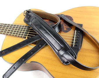 Walker And Williams C-18-BB Black On Black Signature Grain Leather Vintage Style Guitar Strap For Acoustic, Electric, And Bass Guitars