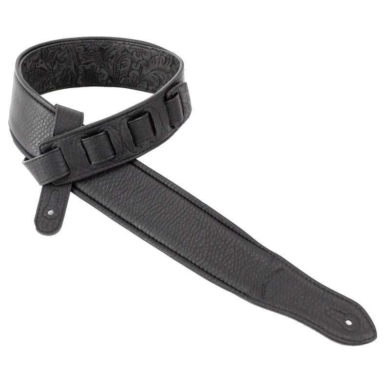 Walker /& Williams G-118 Black on Black Padded Guitar Strap with Embossed Tooling /& Padded Glove Leather Back