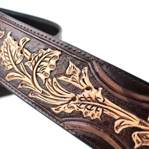 Walker And Williams KH-02-BRN-PR Carob Brown Carving Leather Top w/Tooled Floral Vine & Premium Leather Backing image 4