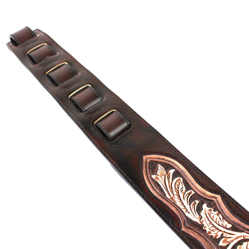 Walker And Williams KH-02-BRN-PR Carob Brown Carving Leather Top w/Tooled Floral Vine & Premium Leather Backing image 8