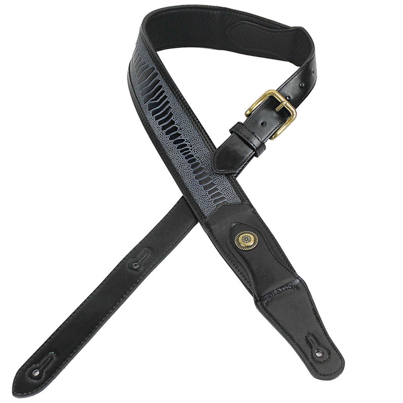 Black Leather Padded Guitar Strap With Brass Buckle and Etsy