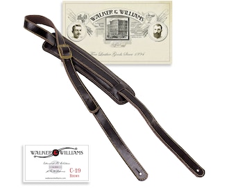 Walker & Williams C-19-BRN 2" Pad Vintage Style Guitar Strap Soft Brown Premium Leather