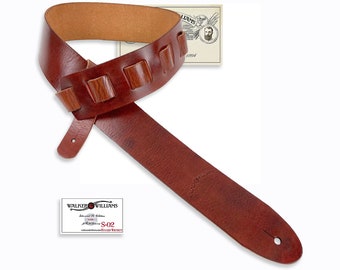 Walker & Williams S-02 Heavy Textured Whiskey Brown Full Grain Extra Thick Soft Italian Leather Rugged Finish Guitar Strap