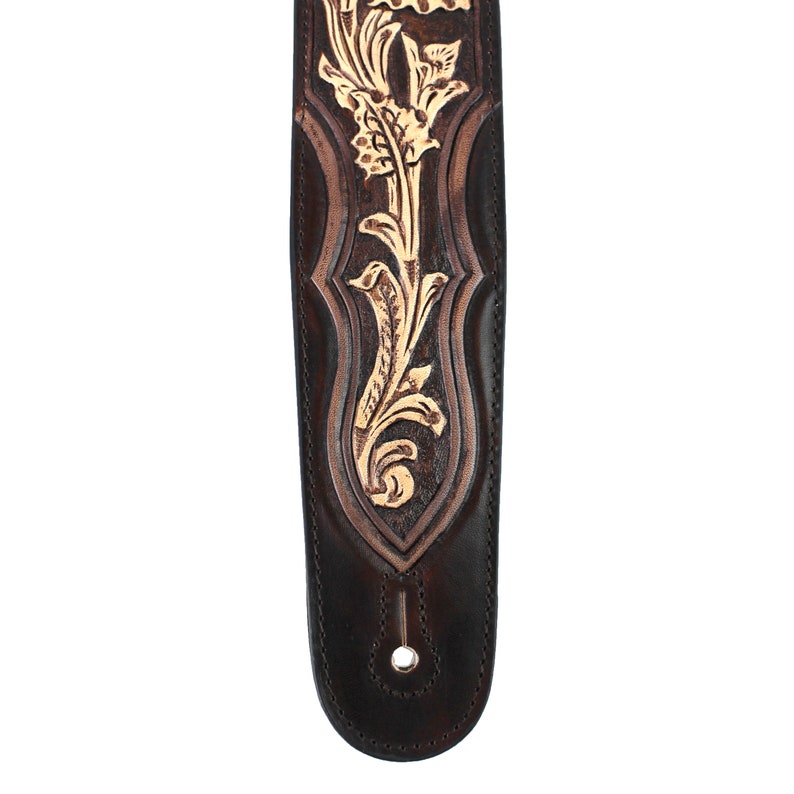 Walker And Williams KH-02-BRN-PR Carob Brown Carving Leather Top w/Tooled Floral Vine & Premium Leather Backing image 7