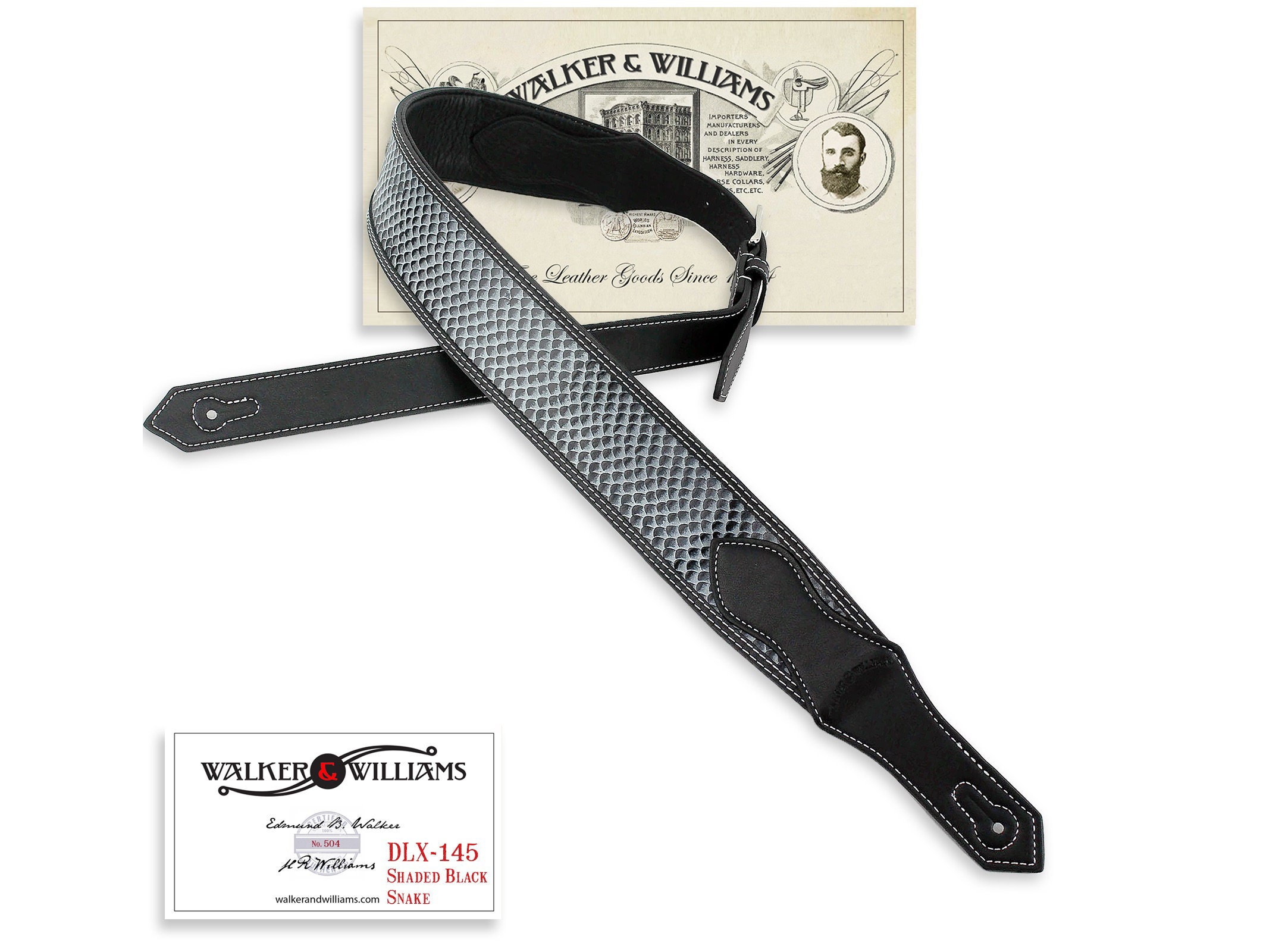 Snakeskin Padded Leather Guitar Strap Burnished Black Walker & Etsy UK