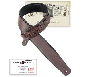Bourbon Brown Weathered Finish Padded Leather Guitar Strap Walker & Williams G-904