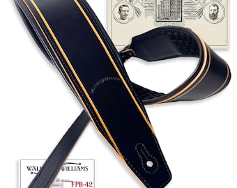 Walker And Williams FPB-42 Super Premium Full Length Grain Leather Air Cell Padded Guitar Strap In Black And Tan Finish  For All Guitars