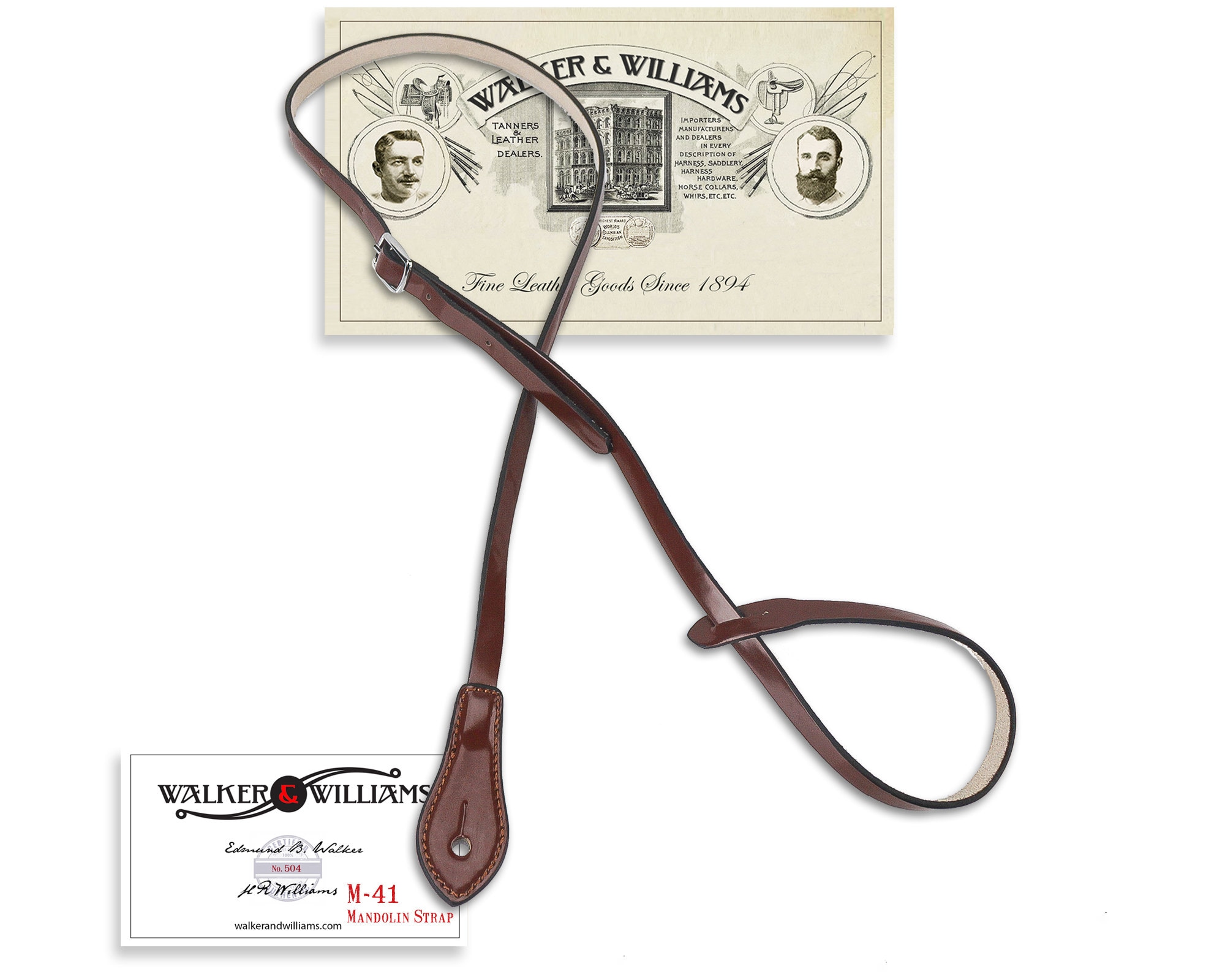 Mandolin Strap Chestnut Brown Leather for A or F Type Mandolins Walker ...