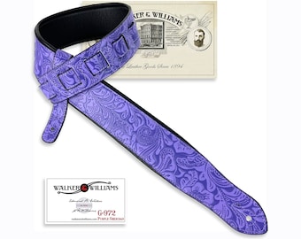 Walker And Williams G-972 Bright Irish Violet Embossed Floral Strap with Padded Glove Leather Back