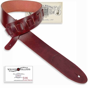 Walker & Williams S-01 Oxblood Brown Full Grain Extra Thick Soft Italian Leather Rugged Finish Guitar Strap, Acoustic, Electric, Bass