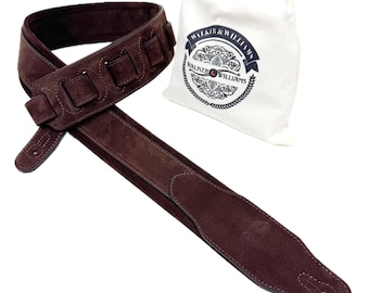 Walker & Williams NL-06-CGN New Cognac Brown "Skinny" 2" Super Soft Full Grain Nubuck Leather Guitar Strap