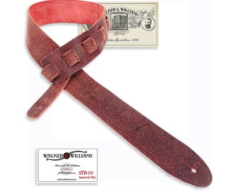 Walker And Williams STR-10 Amaranth Red Distressed "Weathered" Top Grain Italian Leather Guitar Strap Perfect For Electric Acoustic And Bass