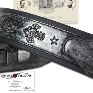 Walker And Williams GB-25 Chrome Wash Padded Strap with Fleur De Lis & French Chain Design