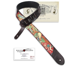 Walker And Williams KB-33 Skinny Carob Brown Premium Grain Leather Strap w/Hand Tooled Phoenix