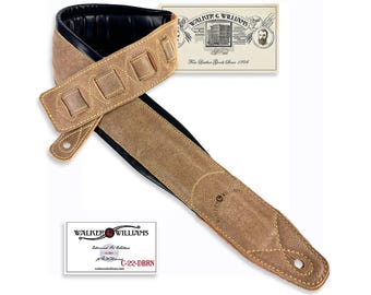 Walker & Williams C-22-DB Handmade Distressed Brown Double Padded Premium Grain Leather Guitar Strap For Electric Acoustic And Bass Guitars