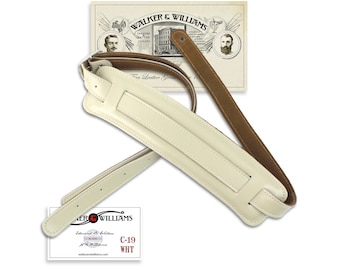 Walker And Williams C-19-WHT Aged White Leather Vintage Slash Strap w/Deluxe Suede Pad Extra Long