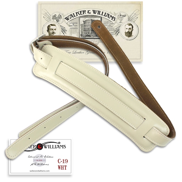 Walker And Williams C-19-WHT Aged White Leather Vintage Slash Strap w/Deluxe Suede Pad Extra Long