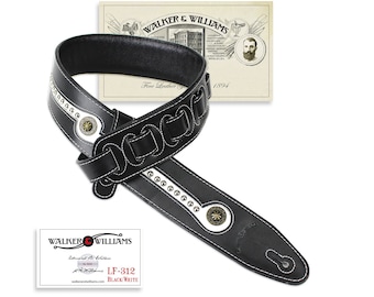 Black and White Premium Top Grain Leather Guitar Strap with Studs Walker & Williams LF-312-WH