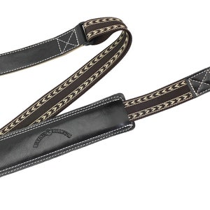 Walker & Williams U-66-BLK Handmade Ukulele Strap With Premium Grain Black Leather And Double Hook for Hands Use Free image 2