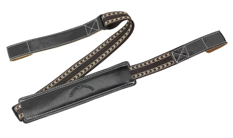 Walker & Williams U-66-BLK Handmade Ukulele Strap With Premium Grain Black Leather And Double Hook for Hands Use Free image 2